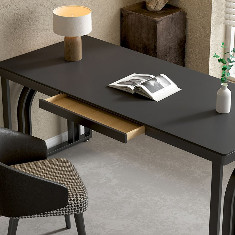 Bureau en pierre noire avec tiroirs, H 29,53 po x l 47,24 po x P 23,62 po