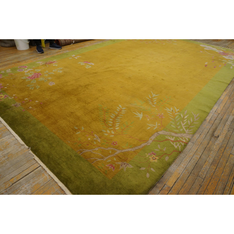 Antique Nichols Workshop Chinese Art Deco Carpet Large Room Size Wool Yellow / Gold Rug
