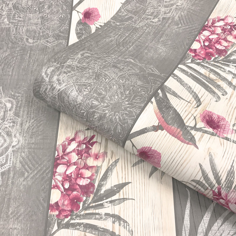 Stambruges 10.05m x 53cm Matte Wallpaper Roll, Rosa Panel Charcoal