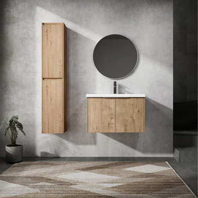 Meuble-lavabo moderne avec lavabo et armoire latérale - fixation murale 30 po, fermeture en douceur pour une baignoire silencieuse et rafraîchissante