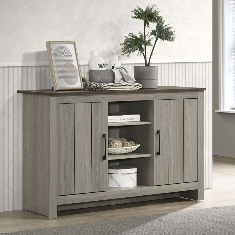 Console l 47 po en chêne gris, buffet, buffet avec tablettes et portes d'armoire