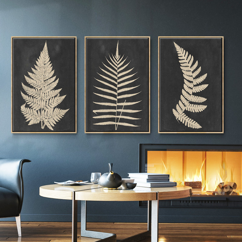 Linen Fern I - ensemble de 3 reproductions sur toile, Naturel, H 27 po x l 54 po x P 2 po