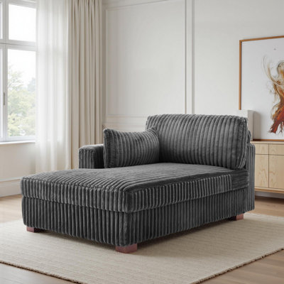 Bentura Oversized Upholstered Faux Rabbit Fur Flannel Chaise Lounge with Armrests & Throw Pillows by Latitude Run