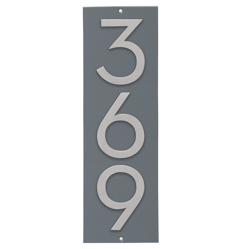 Plaque d’adresse murale flottante linéaire, Gris, Aluminium brossé, Oui