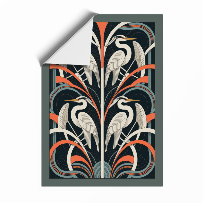 Mirrored Herons in Pattern Art Deco - Framed Print, A1 - 84.1 x 59.4 cm, Unframed