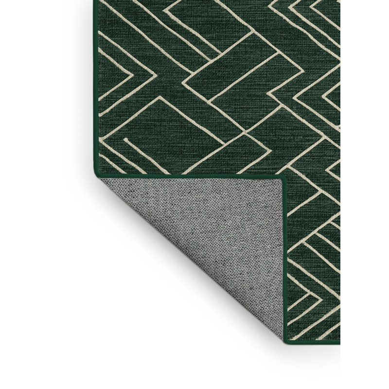 Machine Washable Trellis Green Area Rug, Rectangulaire 2 pi x 3 pi