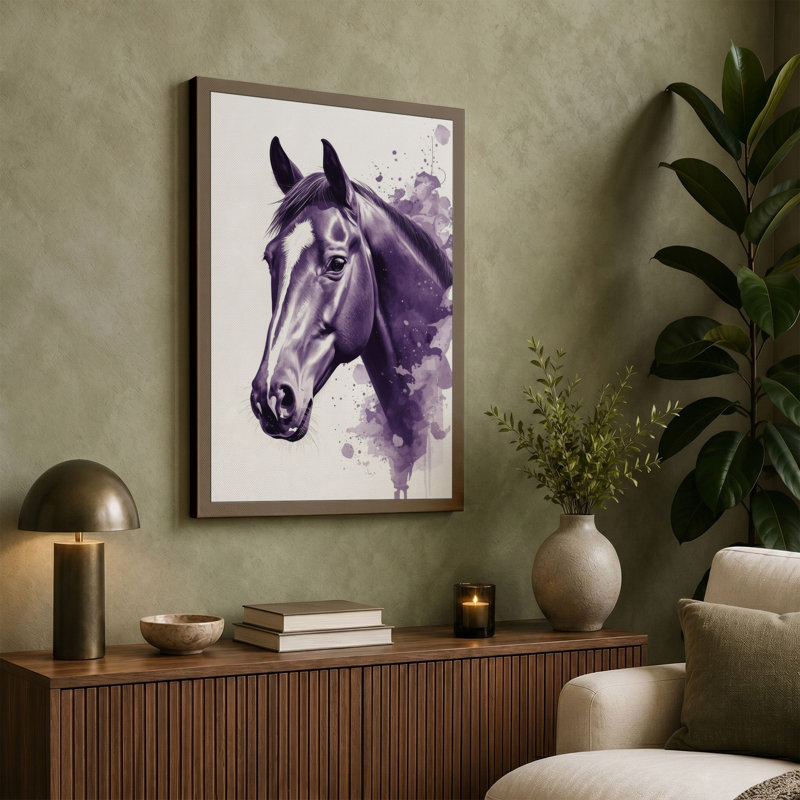Purple Horse Profile Modern - Wrapped Canvas, 36x24 - 91.4 x 61.0 cm, Cream Border