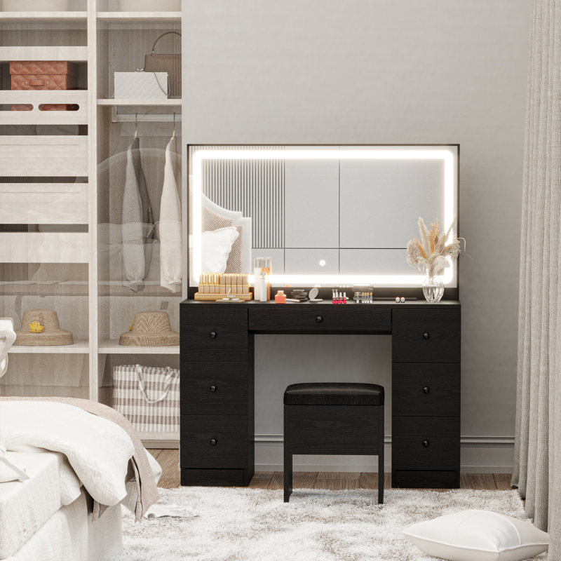 Makeup Vanity Desk with LED Mirror & 7 Drawers
