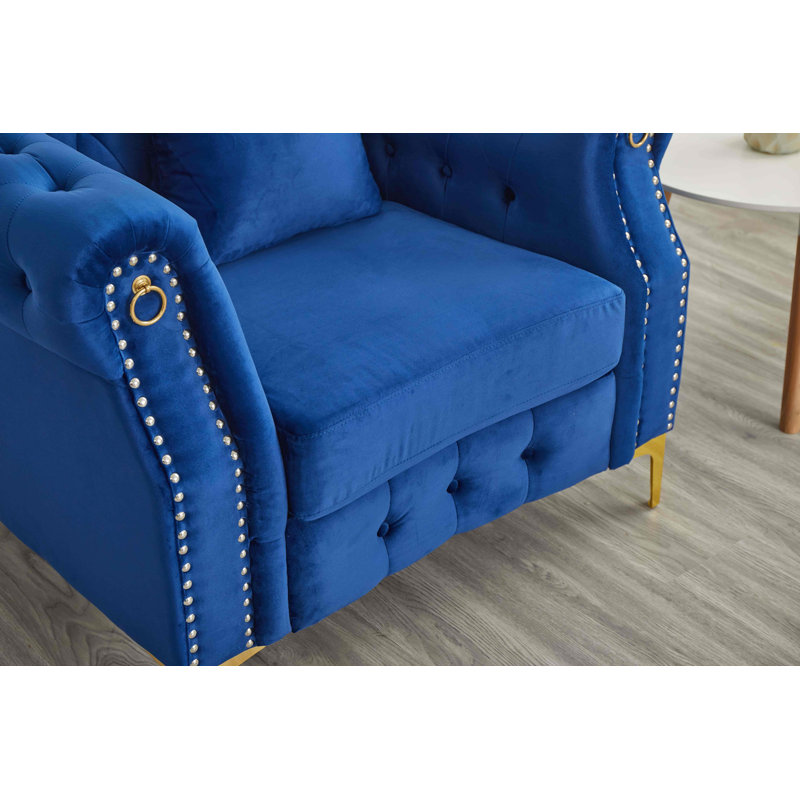  Fauteuil rembourré avec pieds en métal, Bleu