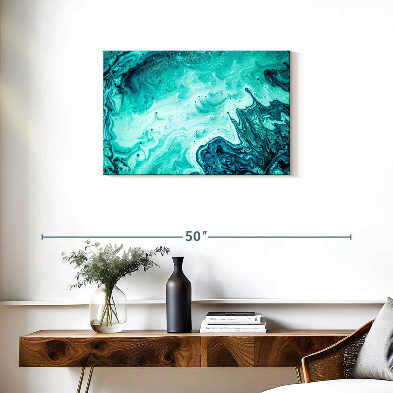 Aamarine abstrait aigue-marine de luxe, H 20 po x l 30 po