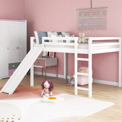 Loft Bed with Slide, Multifunctional Design, Full (White)(OLD SKU :WF281157AAK)