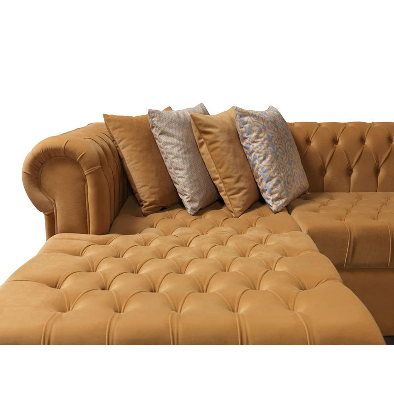 Canapé modulaire et repose-pieds Jelinek, Velours moutarde