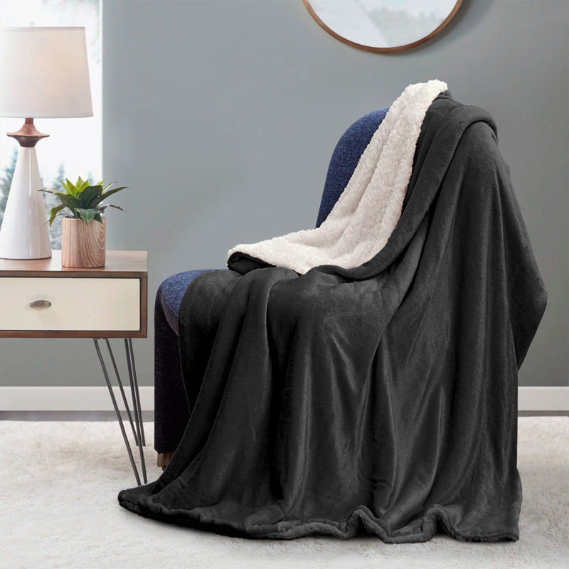 Hanae Sherpa Fleece Thick Blanket Bed Throws, Black