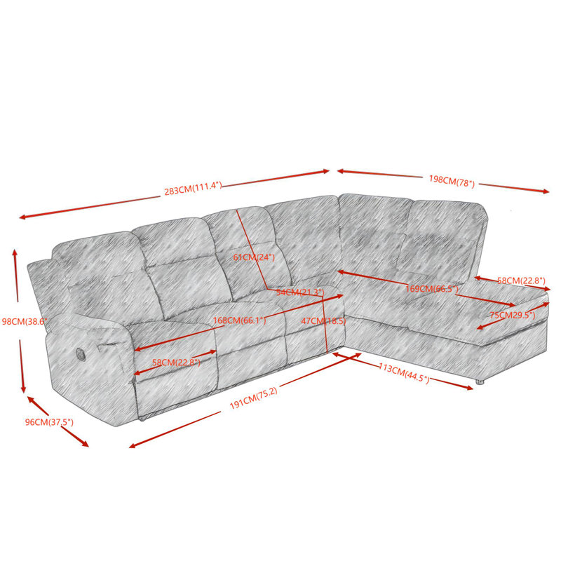 Velvet Reclining L-Shaped Sectional Right Hand Facing, Beige Velvet