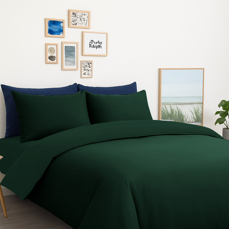 Microfiber No Pattern Duvet Cover Set with Pillowcases, Super King Duvet Cover + 2 Standard Pillowcases, Emerald