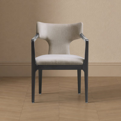 Eloria Mid-Century Modern Chenille Upholstered Beech Wood Dining Armchair in Taupe