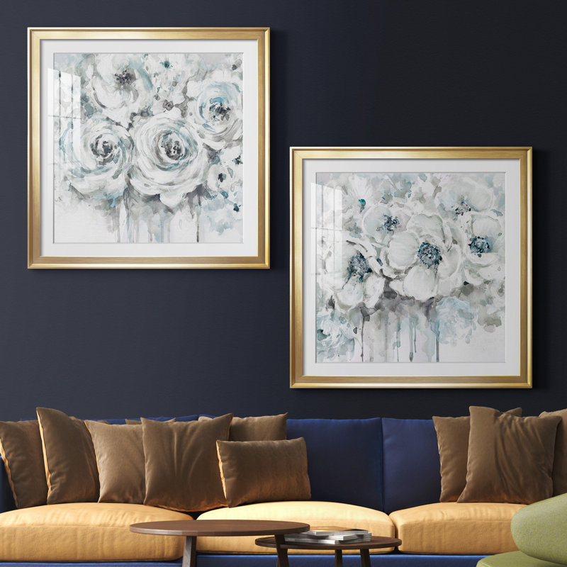 " Spring Blues I " 2 - Pieces, White, 30.5" H x 61" W x 1.5" D, Gold Framed Paper