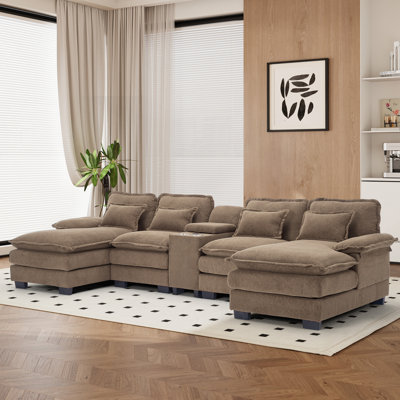 Canapé modulaire surdimensionné en U 133 po en chenille avec porte-gobelets avec console de rangement et USB 133 po