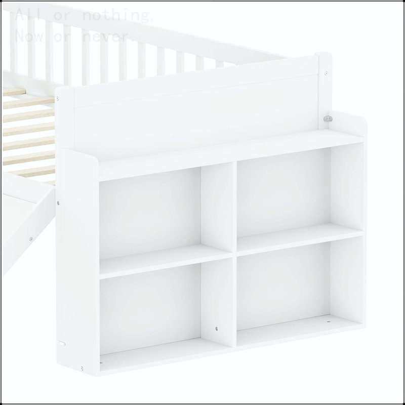 Twin Size Bed Frame with Storage Shelf, Slide, and Ladder, White