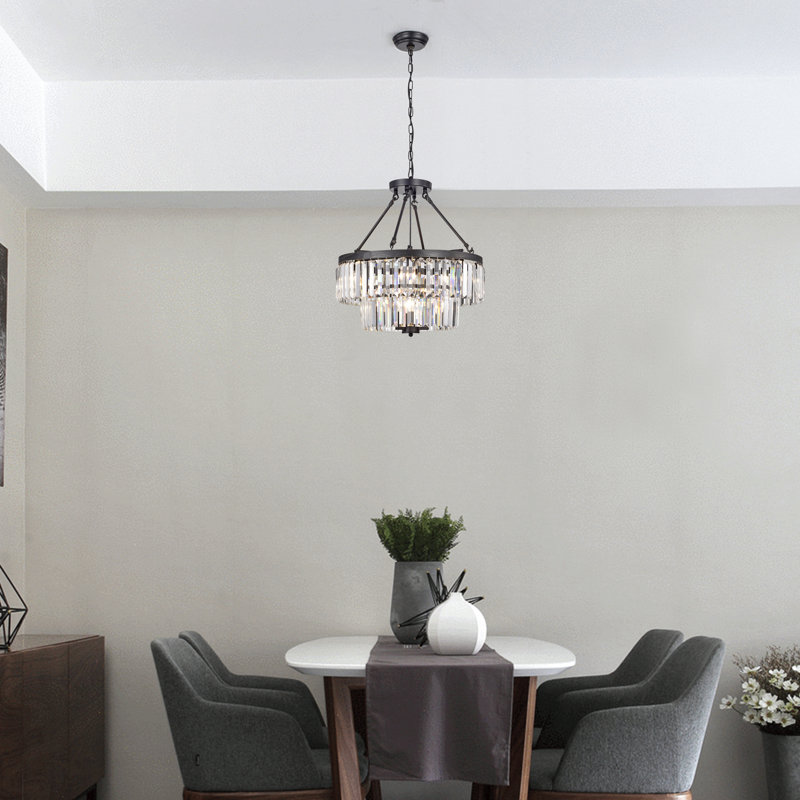Lustre en cristal à 9 lumières Jaleaha, Noir brossé