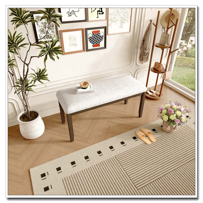 Banc rembourré pour chambre à coucher, Beige et brun