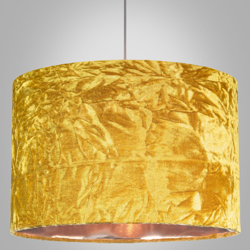 30cm Velvet Drum Lamp Shade, 20cm H x 30cm W x 30cm D, Ochre