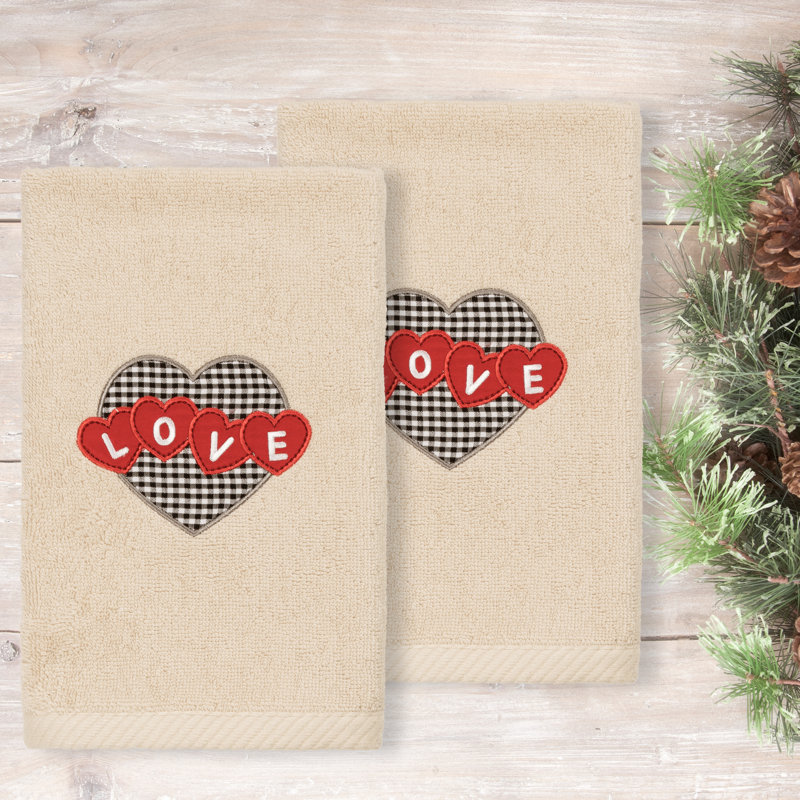 Love Heart Turkish Cotton Hand Towel, Beige