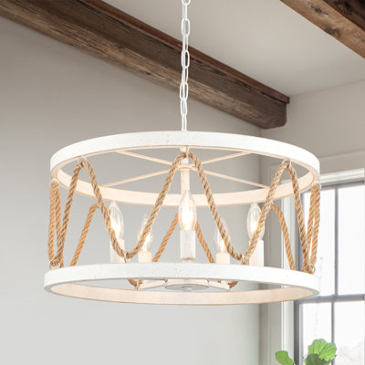 Bellinda 5 - Light Dimmable Drum Chandelier, Boho Adjustable Hemp Rope Pendant for Living Room Kitchen Entryway Hallway Foyer