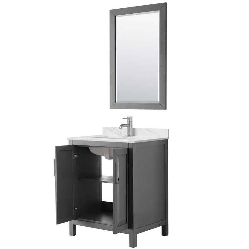 Daria 30 in. with Mirror Vanity, White Quartz, Gray, Polished Chrome
