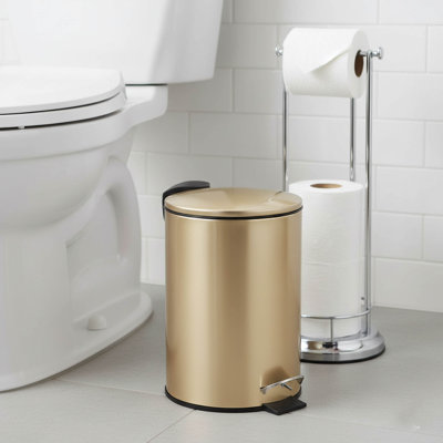Golden Metal Step On Trash Can / Waste Basket - 0.8 Gallons