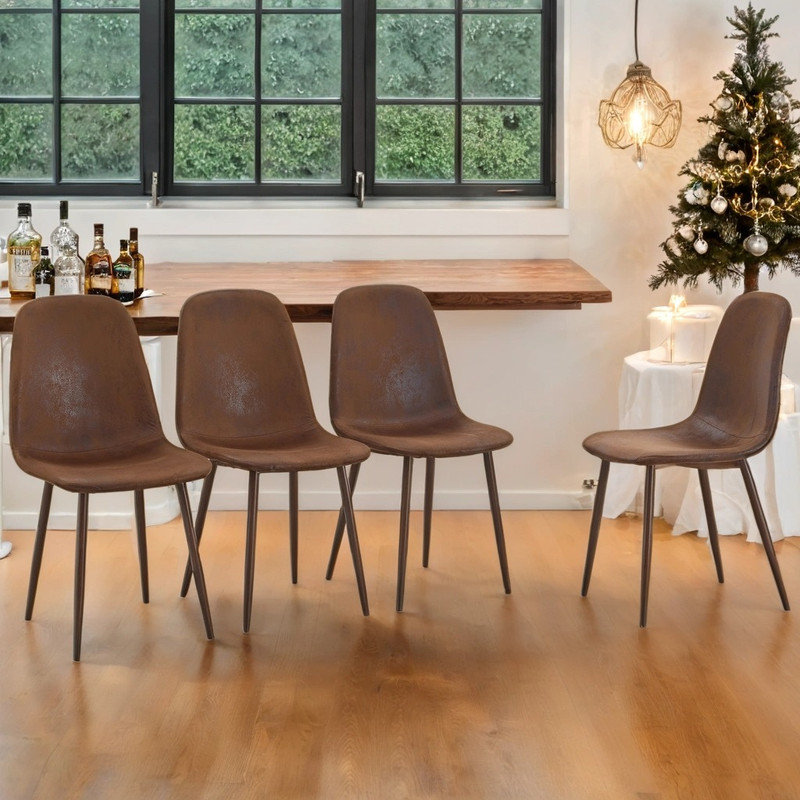 Upholstered Side Chairs With Metal Legs,Armless Dining Chair For Living Room,Kitchen,Dining Room, 4, Walnut