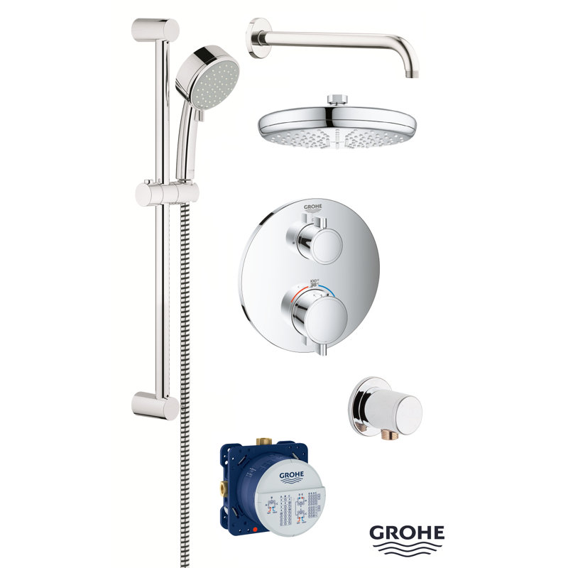 Grohtherm® Thermostatic Complete Shower System with Rough-in Valve, Starlight Chrome