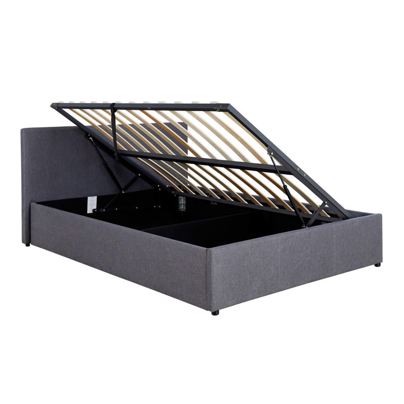 Oyibo Upholstered Grey Gas-lift Ottoman Storage Bed, 150 x 200 cm