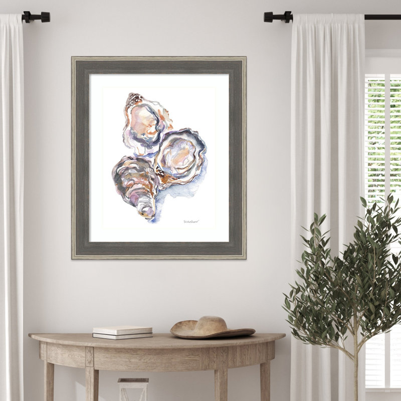 «3 Oysters» par Patricia Shaw, impression sur bois encadrée, 29 x 25