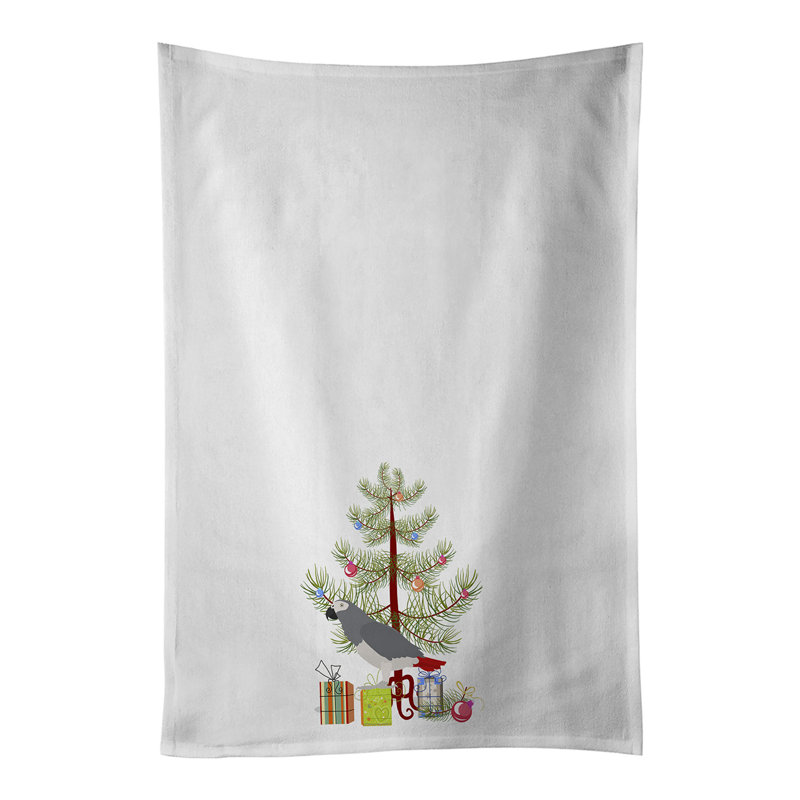 Ensemble de 2 serviettes de cuisine perroquet gris d'Afrique Merry Christmas
