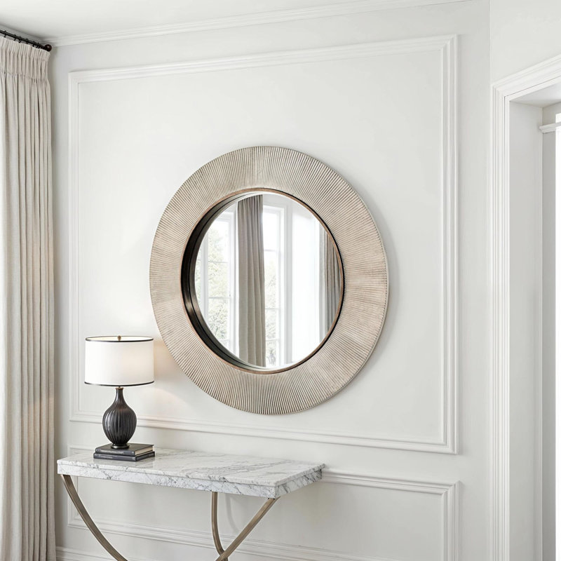Aubry Round Ribbed Mirror Bevelled, Silver 