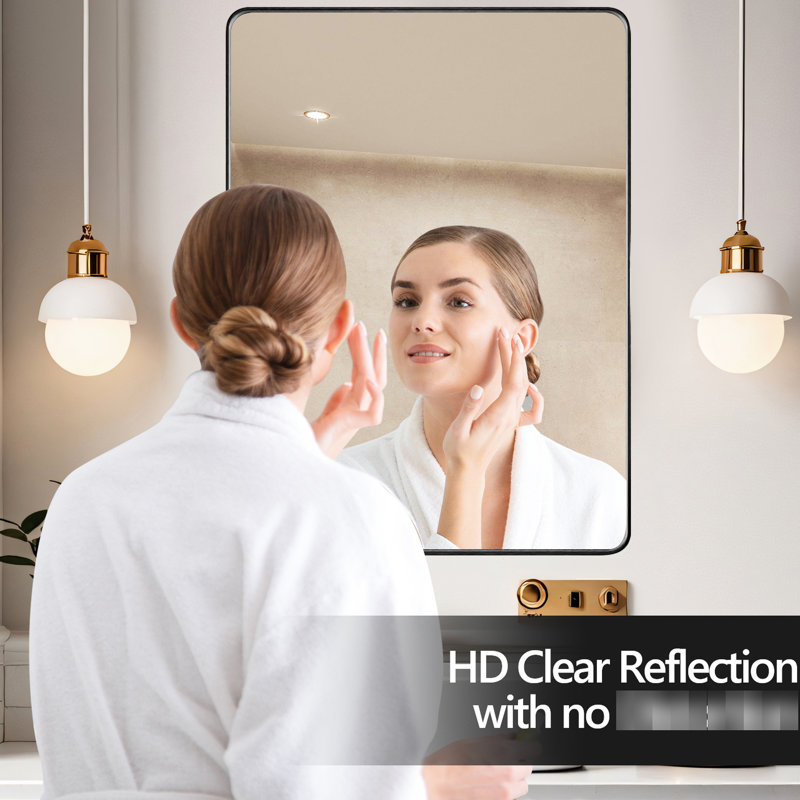 Miroir de salle de bain de 72 po x 40 po avec cadre en aluminium noir, verre flottant à haute définition pour une vue transparente et à l'abri de la vue, une membrane antirouille, une installation sécurisée à barre en Z, un emballage sûr et réfléchissant, une protection tout autour