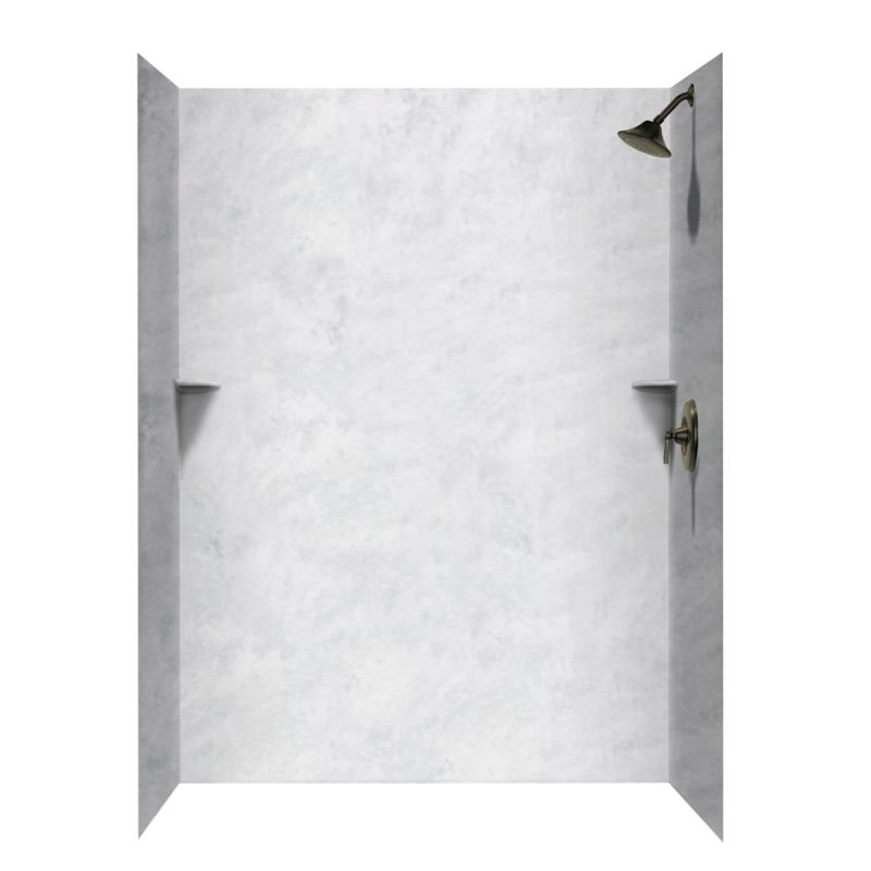 Paroi de douche à trois panneaux 96 "x 62" x 36 "Solid Surface, Glace
