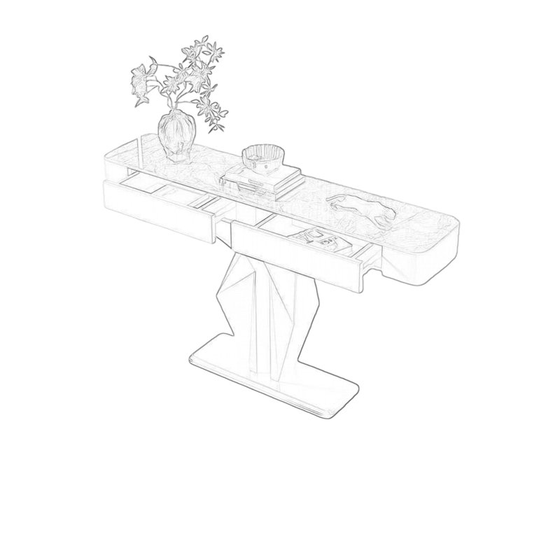 Console Sintered Stone, H 36,22 po x l 39,37 po x P 13,78 po, Blanc / gris clair, Noir