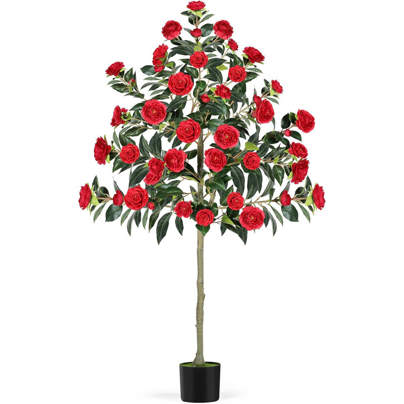 Ensemble de camélias artificiels - rouge, H 20 po x l 20 po x P 72 po