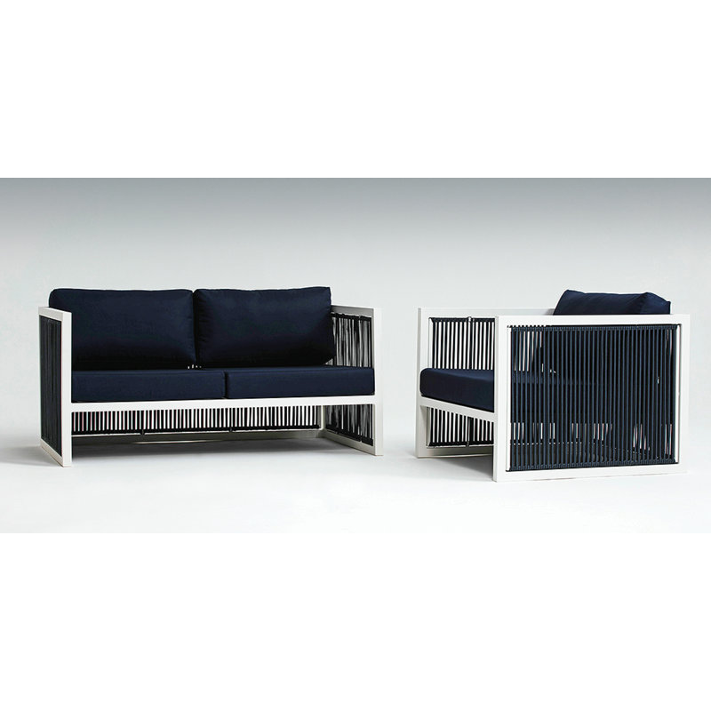 Imola Outdoor 2 - Seat Loveseat, Navy, White/Black