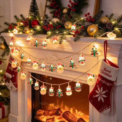 1 Strand Novelty Christmas String Lights, Battery Operated Holiday Lights with Santa Claus, Snowman and Christmas Tree Figures, Indoor Outdoor Christmas Tree, Window, Porch, Patio, Mantel and Party Decor