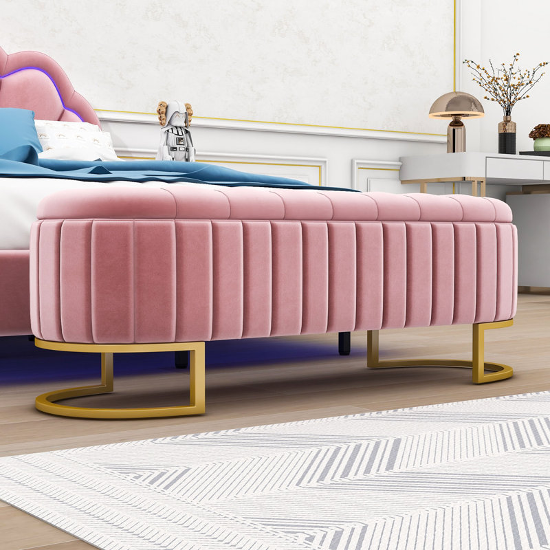 Lashekia Upholstered Storage Ottoman with Button-Tufted, Bench with Metal Legs, Pink