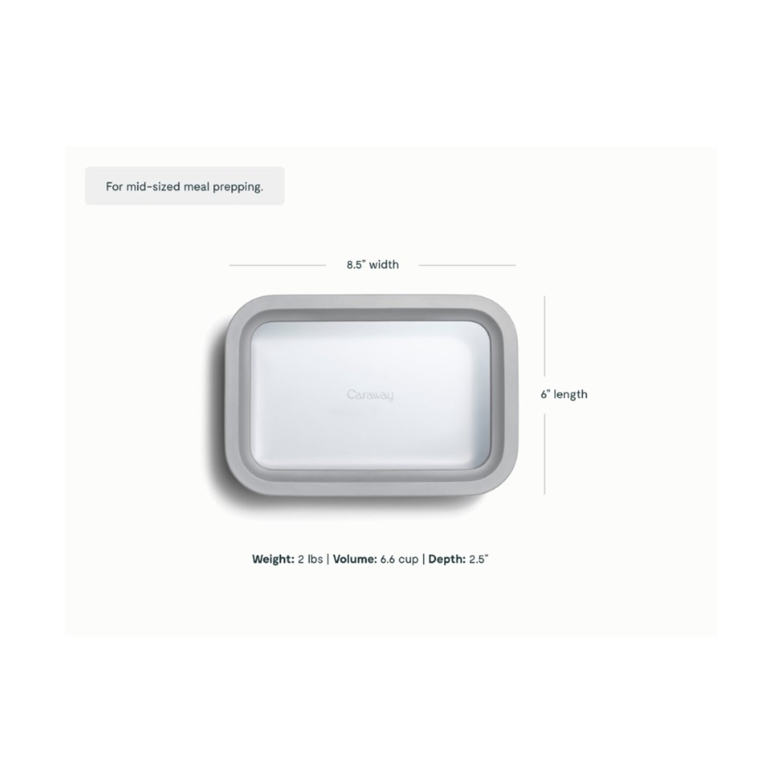 Caraway 6.6 Cup Glass Food Container Rectangular Shape W/ Lid, Gray