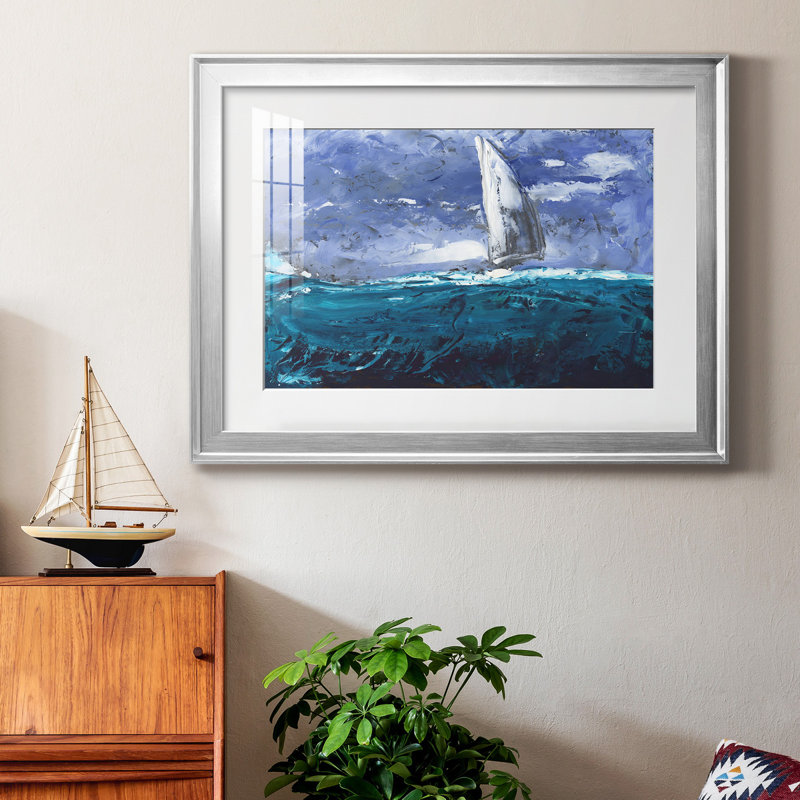 «Sail Ho I» - peinture encadrée, Argent, H 18,5 po x l 24,5 po x P 1 po, Blanc