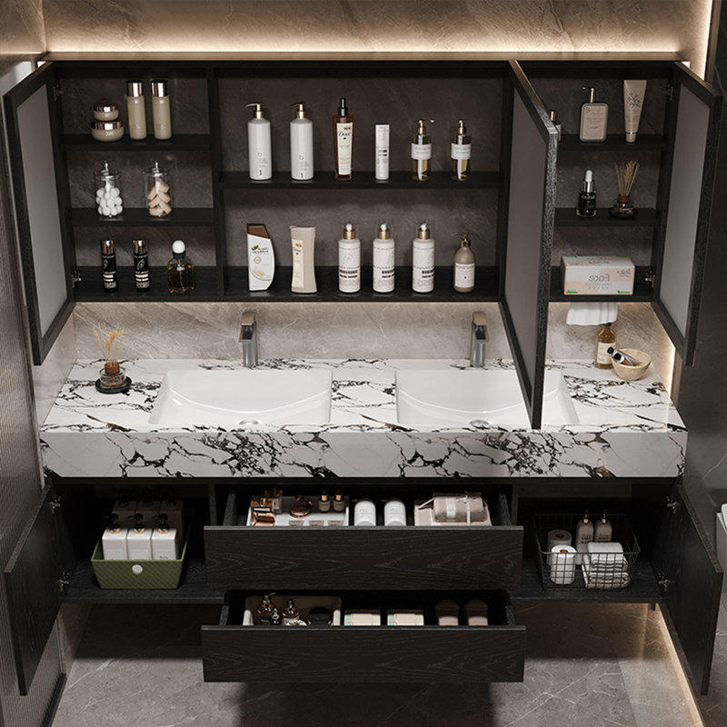 Armoire de salle de bain moderne et luxueuse, H 21,65 po x l 55,12 po x P 21,65 po, Noir