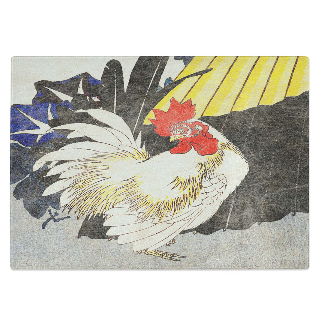 Tempered Glass Rooster by Utagawa Hiroshige Chopping Board
