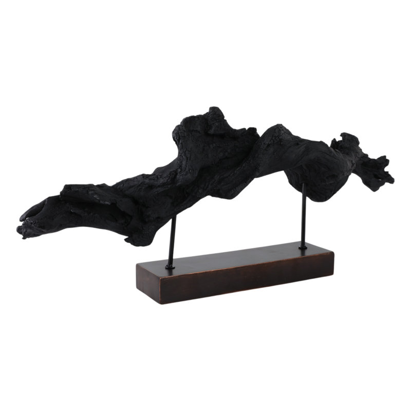 Abstract Sculpture Polyresin Driftwood-Inspired Design For Home Office Bedroom Or Living Room Decor - 13" Black