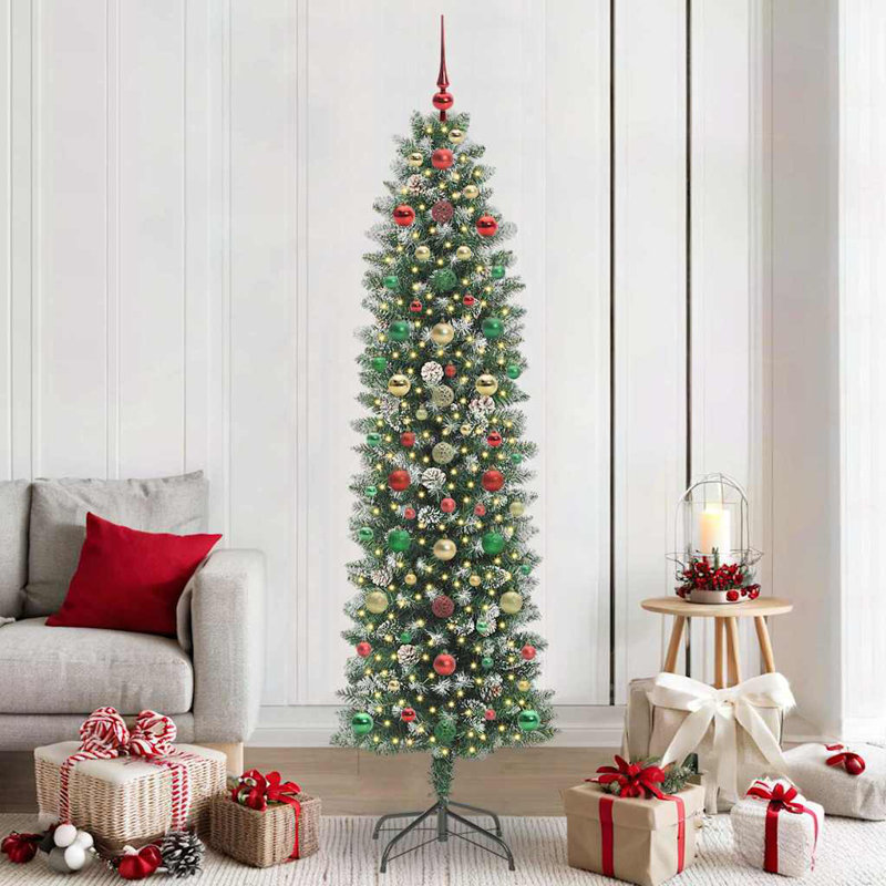 Artificial Slim Christmas Tree, Red/Green/Gold, 6.89' H