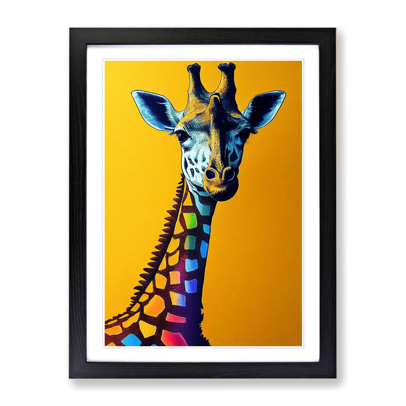 FRM-V0523-1071X Giraffe Crayon Art 1 Piece Wall Art, 34cm H x 25cm W, Black Framed